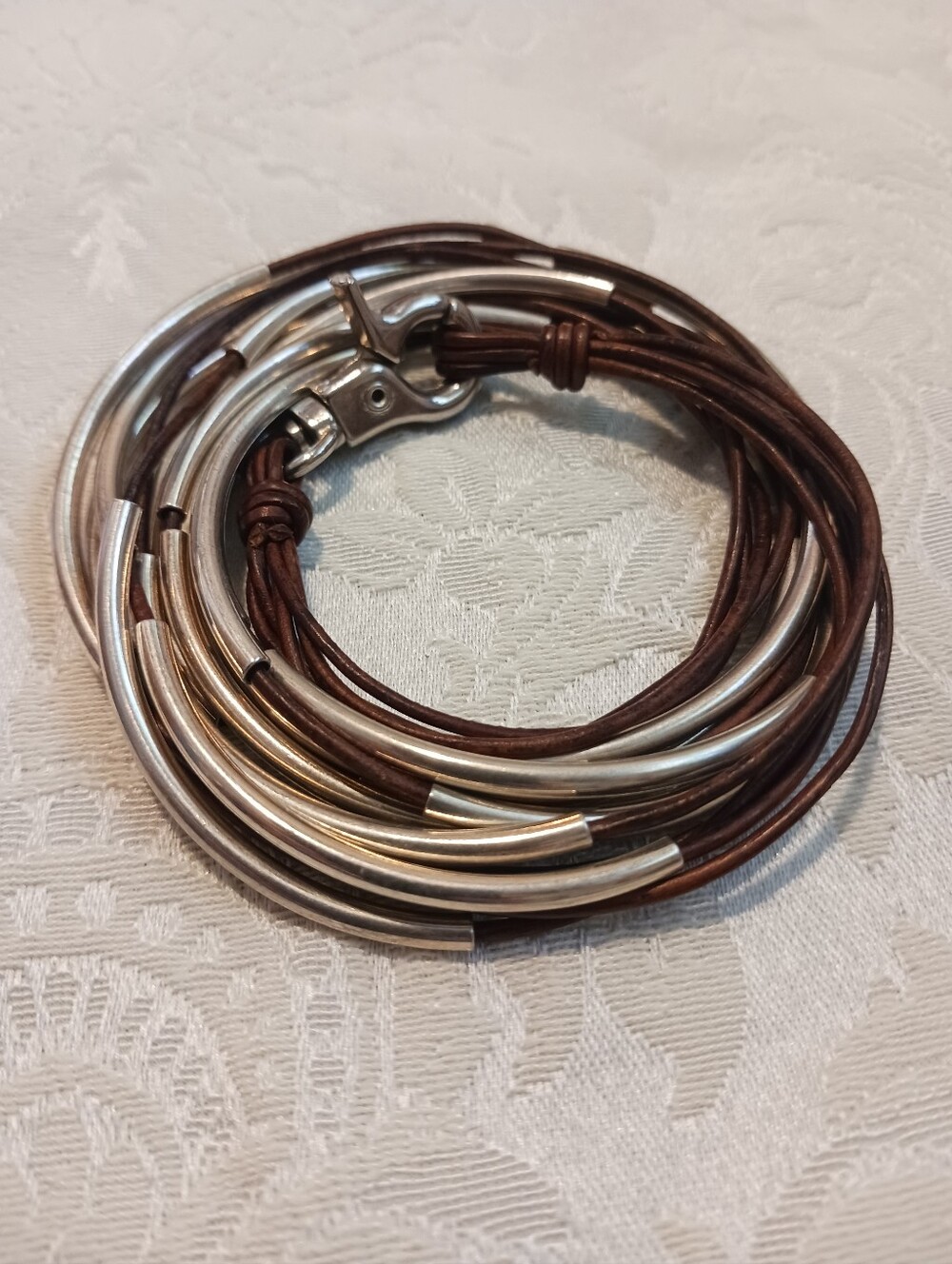 Fossil Earrings - Leather & Silver Wrap Bracelet - Picture 5 of 6